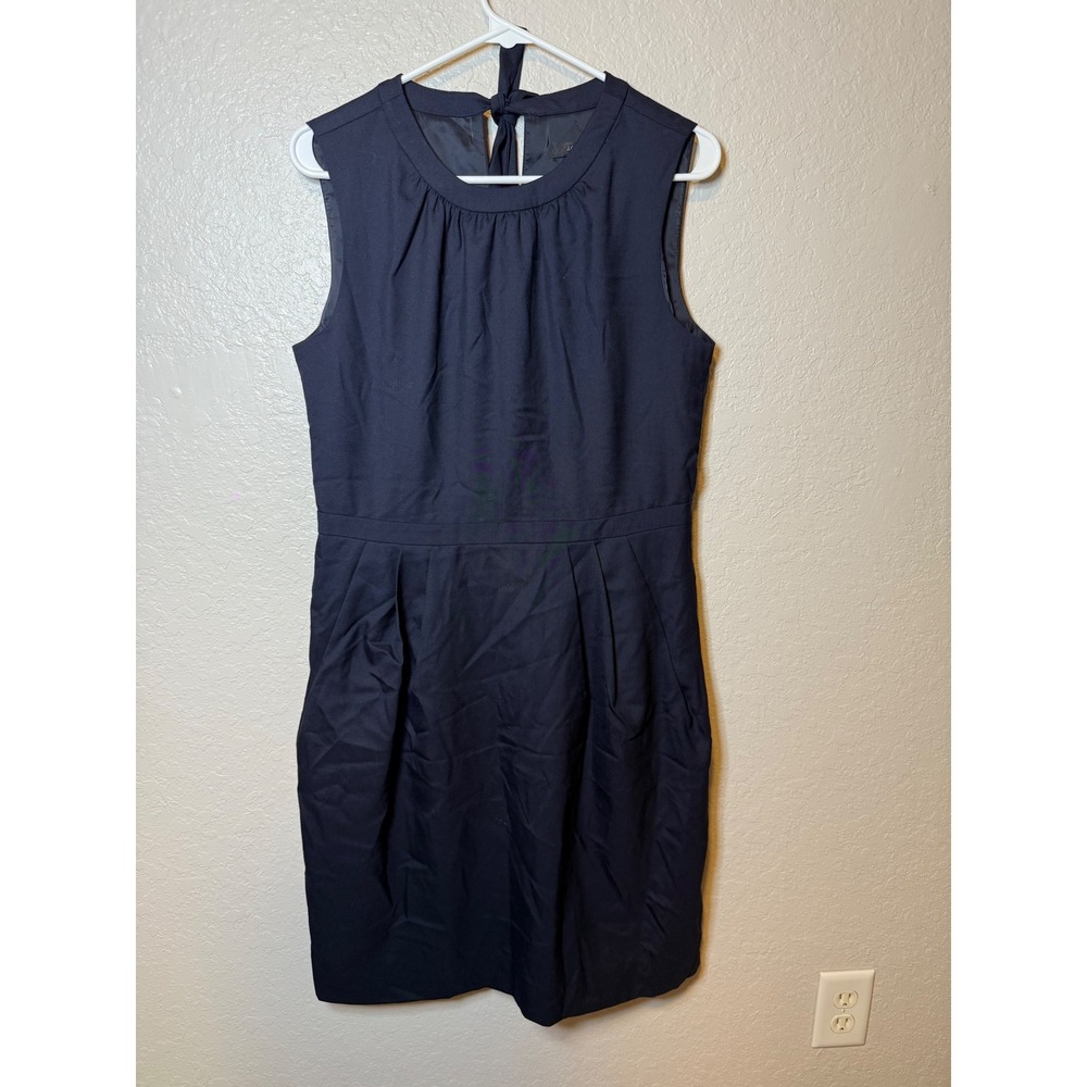 J. Crew Womens Navy Blue Sleeveless Dress Tie Back Career Casual